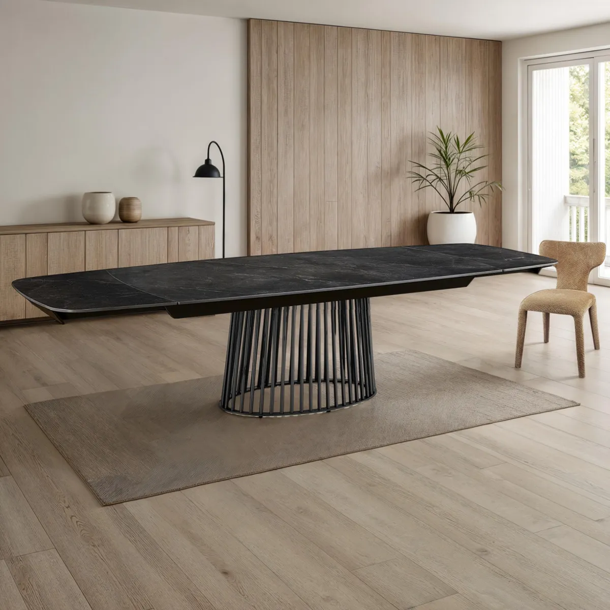 Tavolo allungabile Cage 200 Tomasucci in ceramica nera con base a gabbia