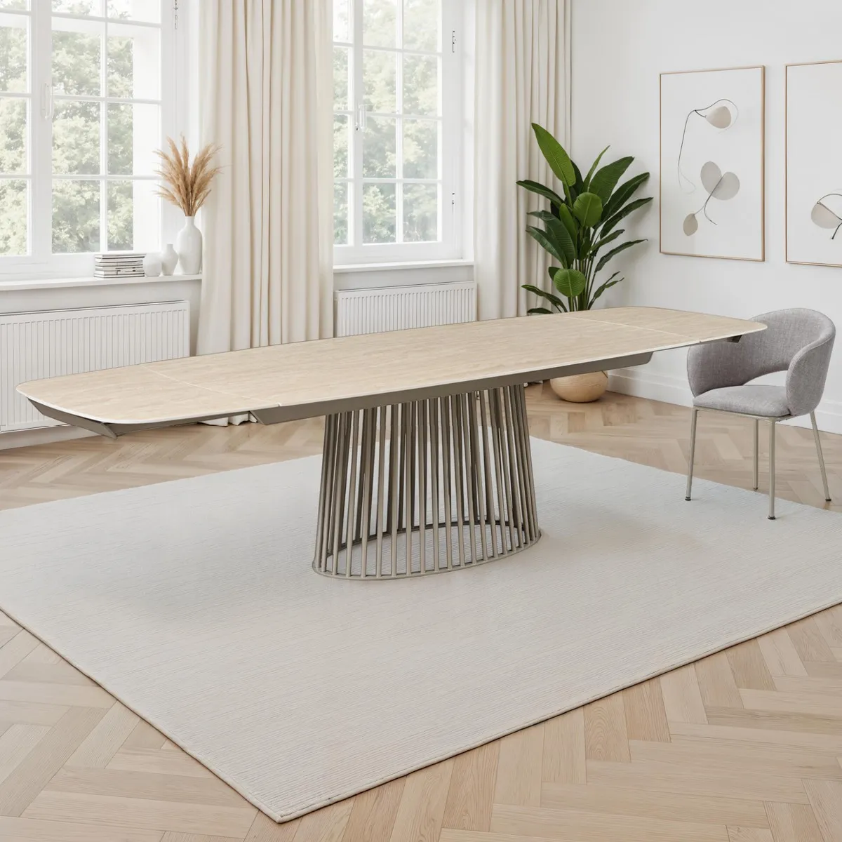 Tavolo Cage Travertino Tomasucci con base platino