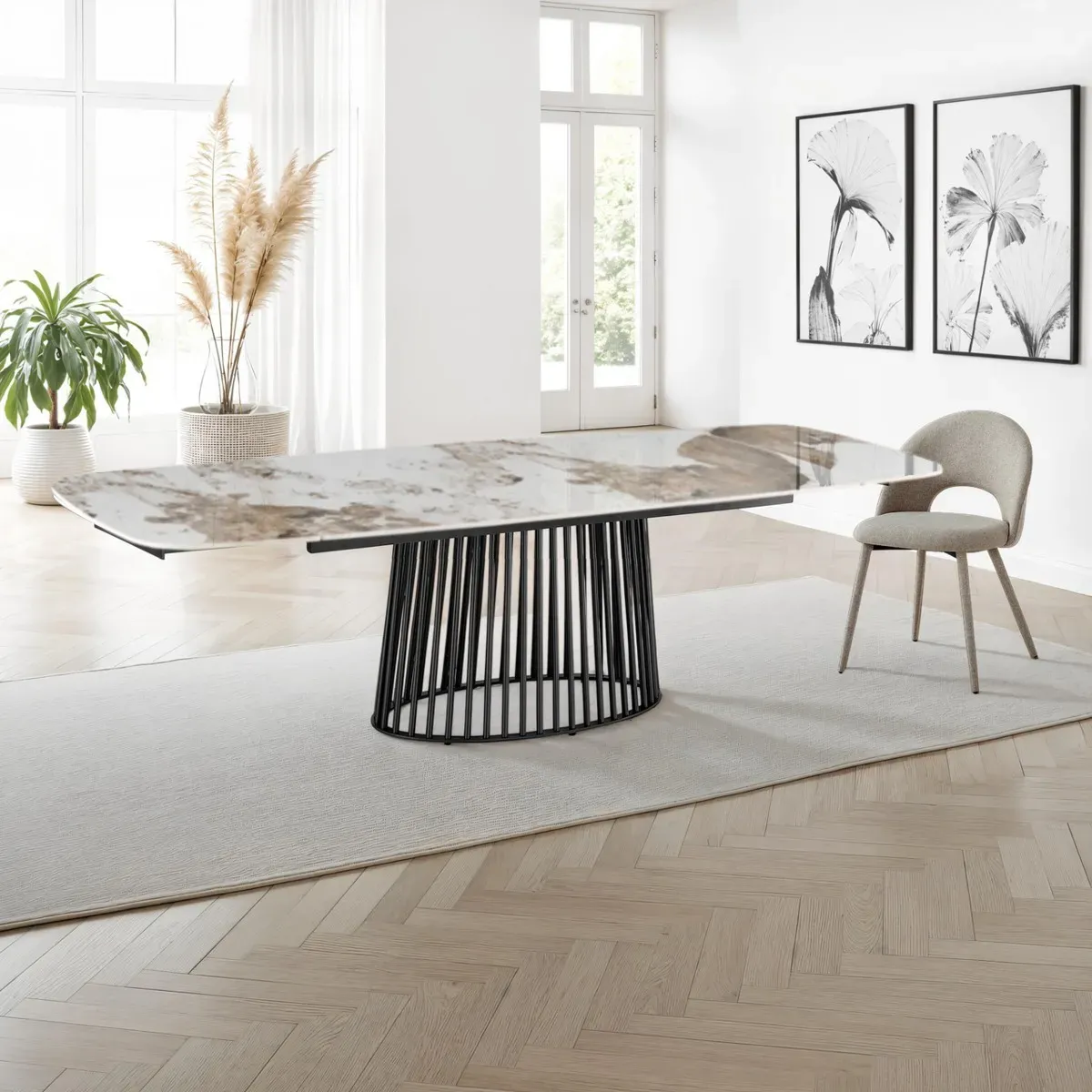 Tavolo Cage Tomasucci in ceramica onice con base a gabbia scura