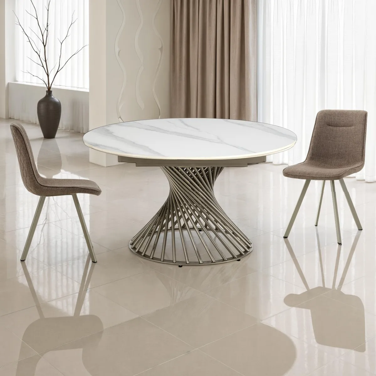 Tavolo Jorum White Marble Tomasucci con base platino
