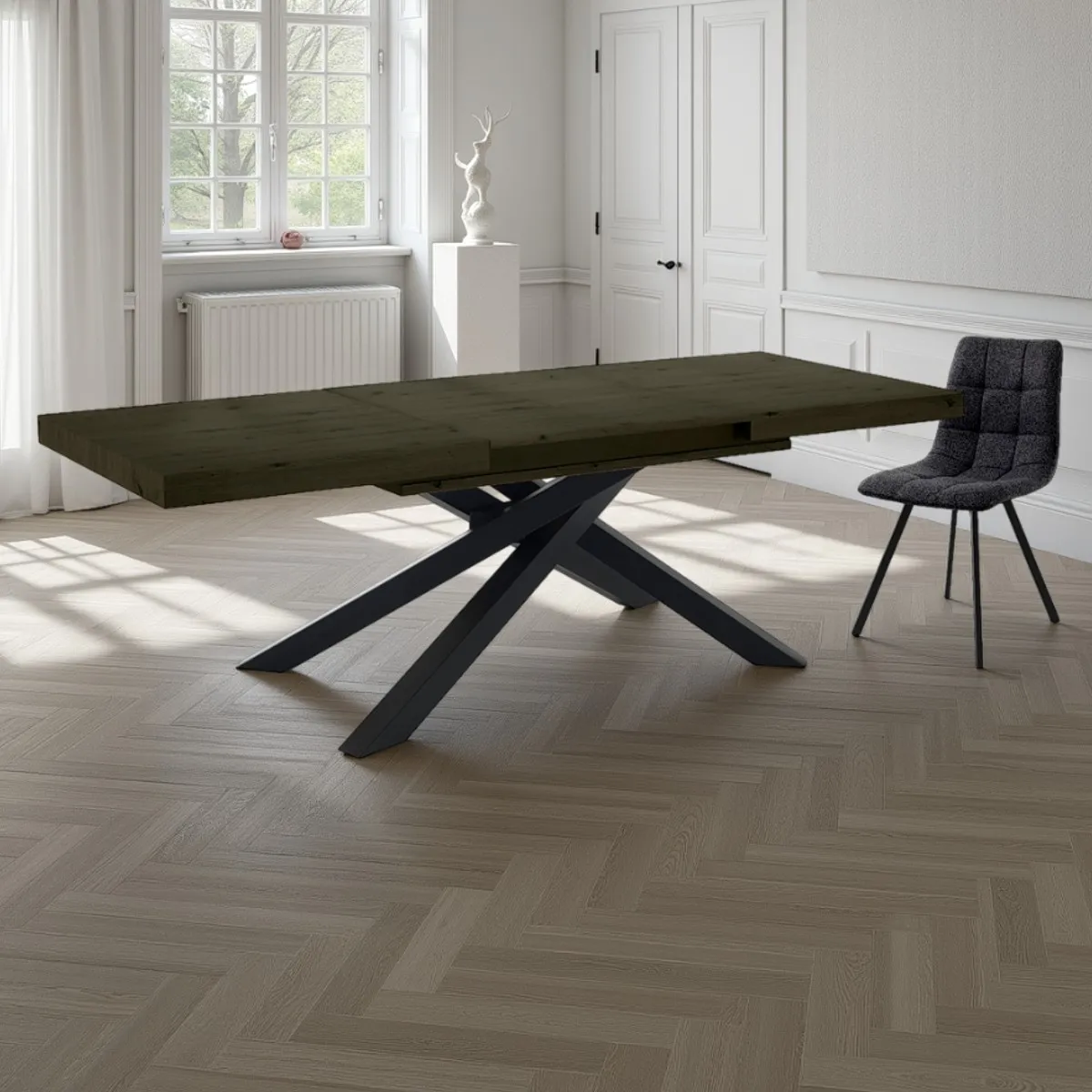 Tavolo allungabile Helt Grey Wood Tomasucci con gambe incrociate