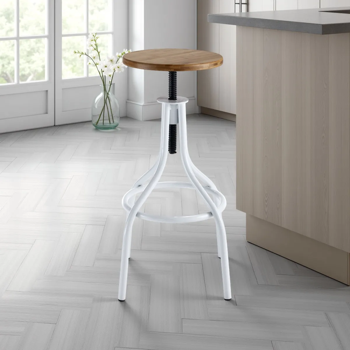 Sgabello Pajo Tomasucci bianco con seduta in rovere