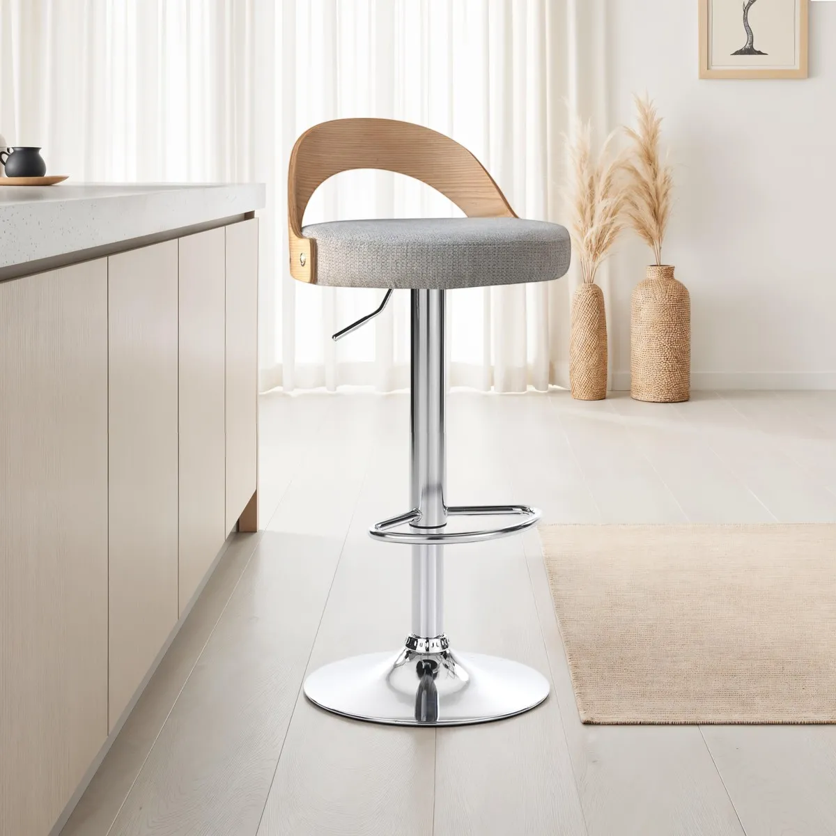 Sgabello Ruben Wood Tomasucci in rovere con base cromata