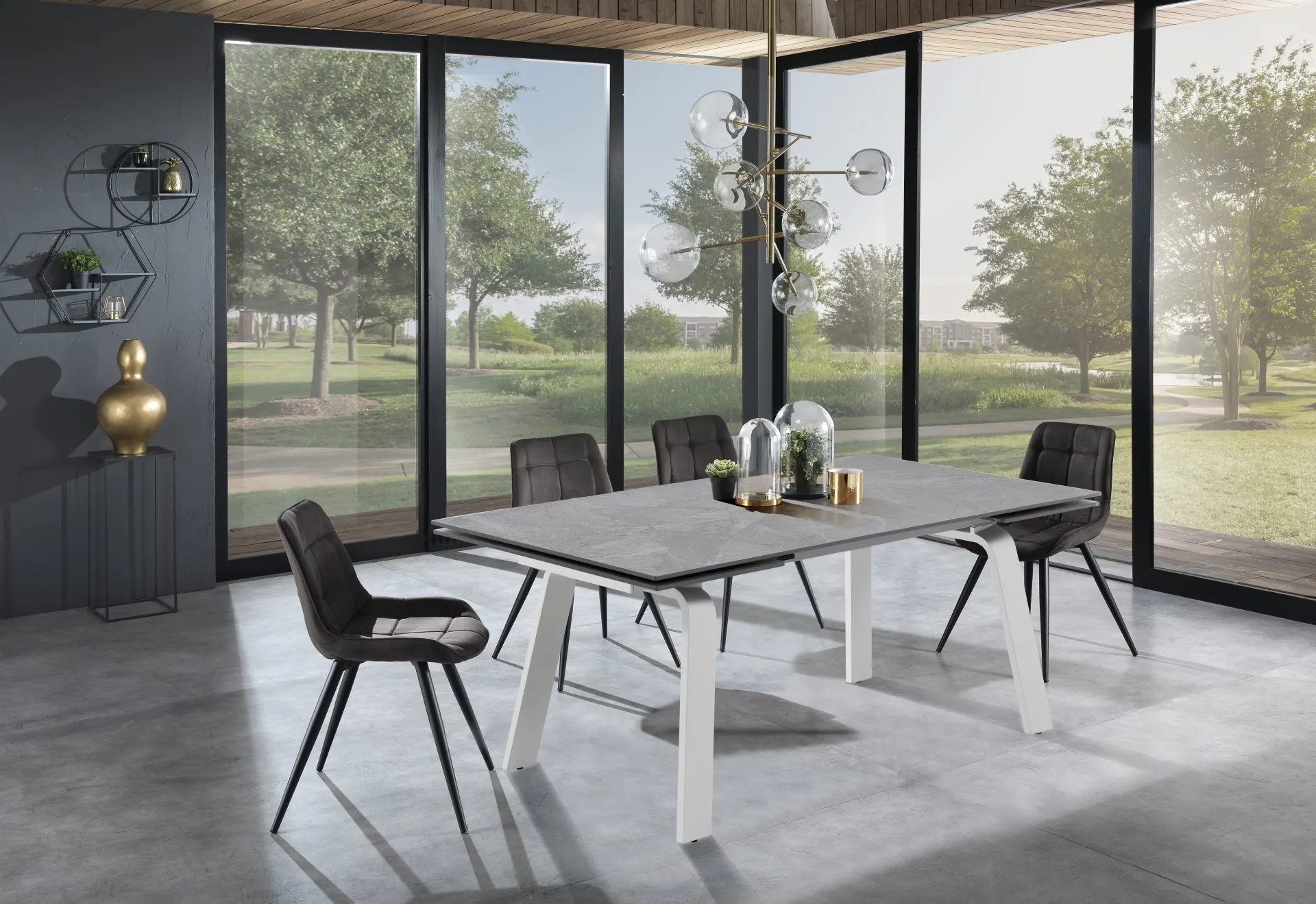 Tavolo allungabile Deem 1 Tomasucci in ceramica grigia con base bianca