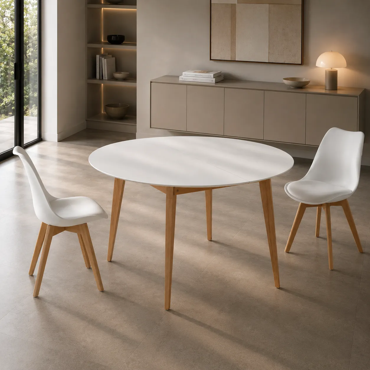 Tavolo Jaky Tomasucci bianco con gambe rovere