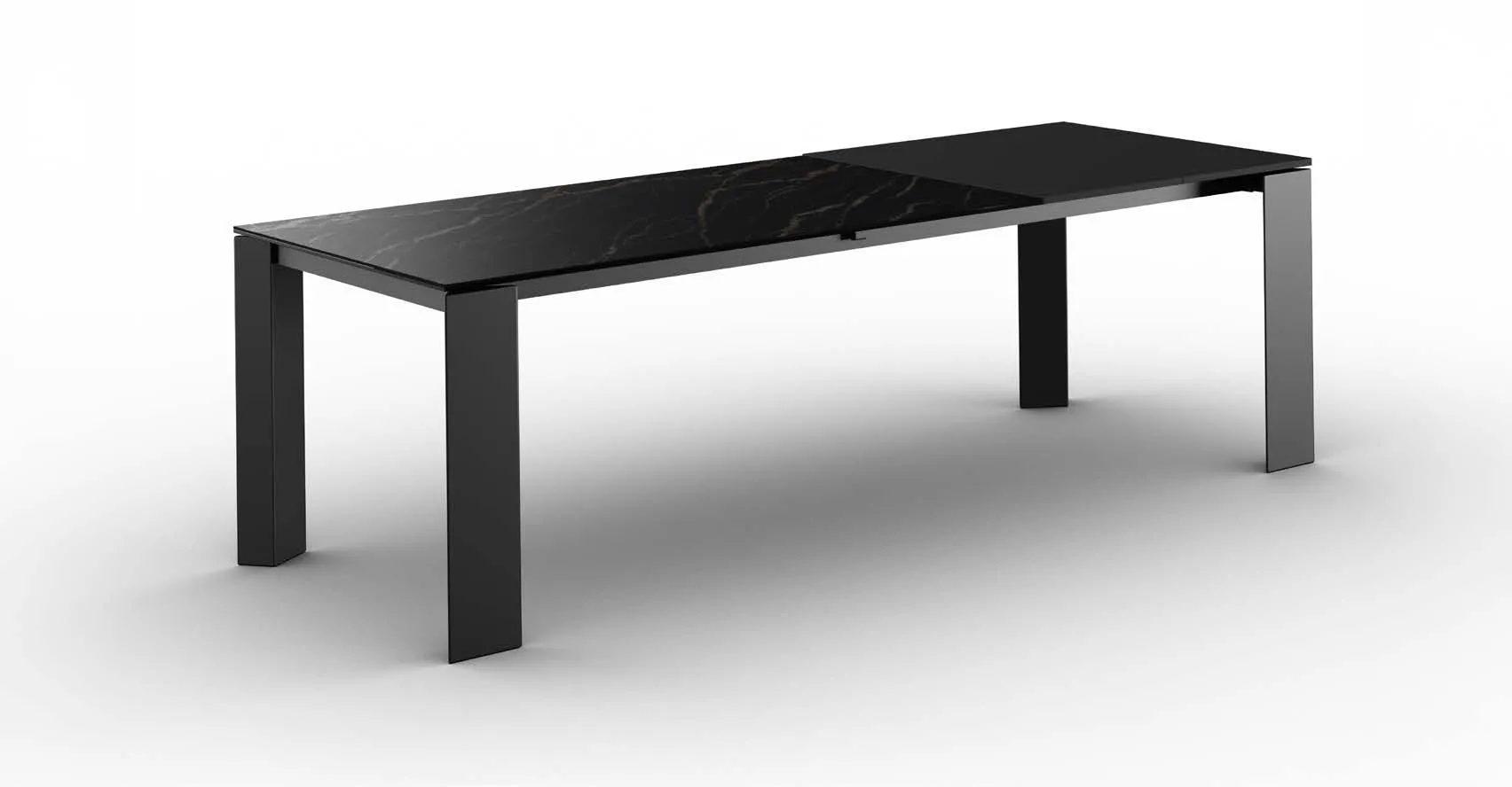 Tavolo Alì Zamagna aperto con piano nero noir desire su fondo bianco