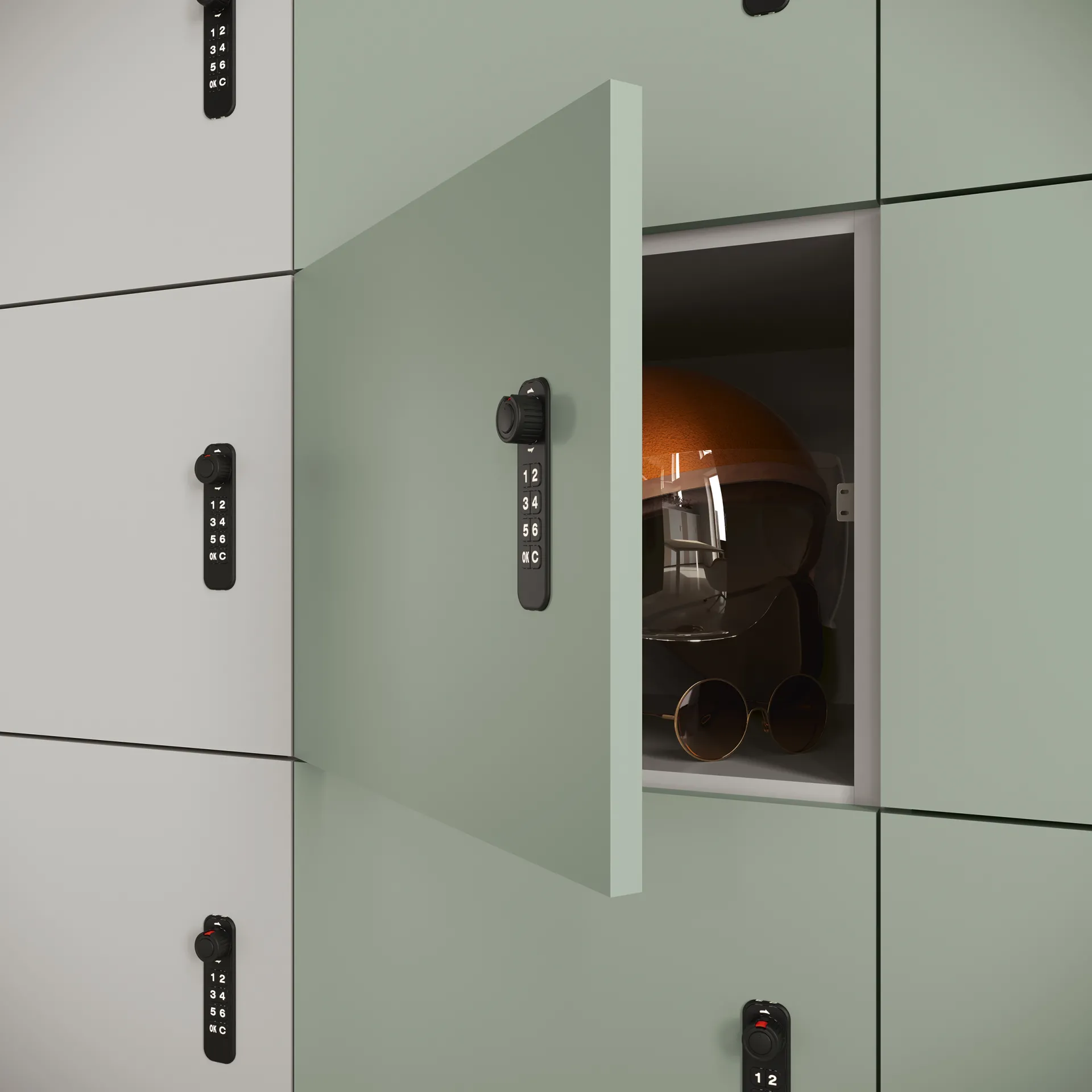 Locker Colombini Offic'è verde aperto con serratura elettronica a codice