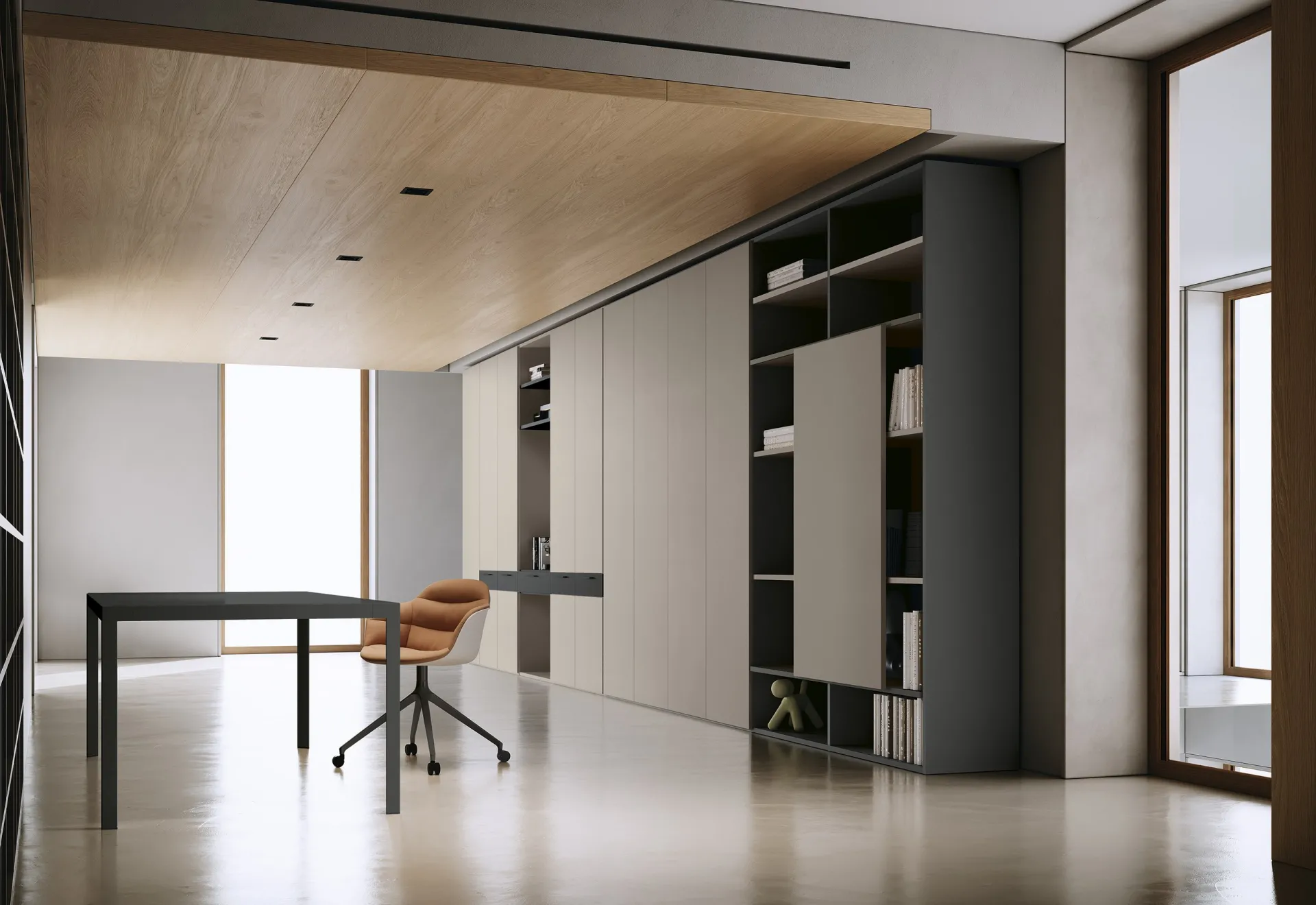 Libreria Infinity Colombini Offic'è a soffitto che divide l'ufficio dalla zona scrivania