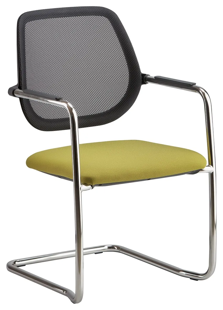 Sedia visitatore Light Compir a slitta con schienale in rete e sedile verde