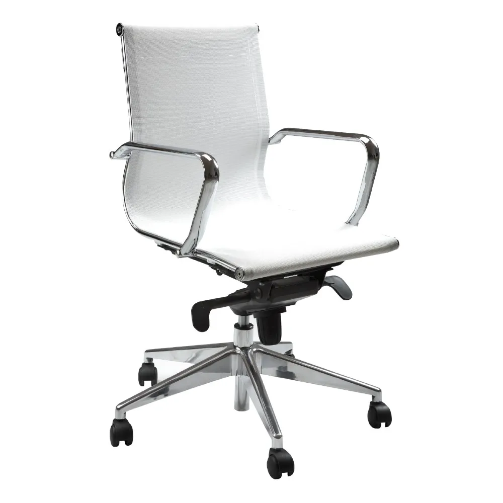 Poltrona Kira Compir con rivestimento in rete bianca e base in alluminio