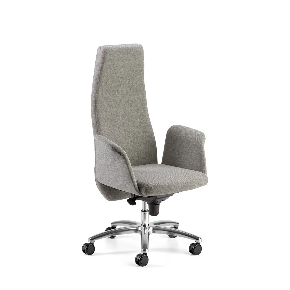 Poltrona presidenziale Lady Compir in tessuto grigio con base in alluminio
