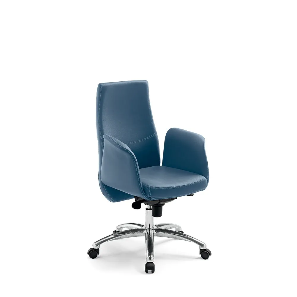 Poltrona direzionale Lady Compir in pelle blu con ruote