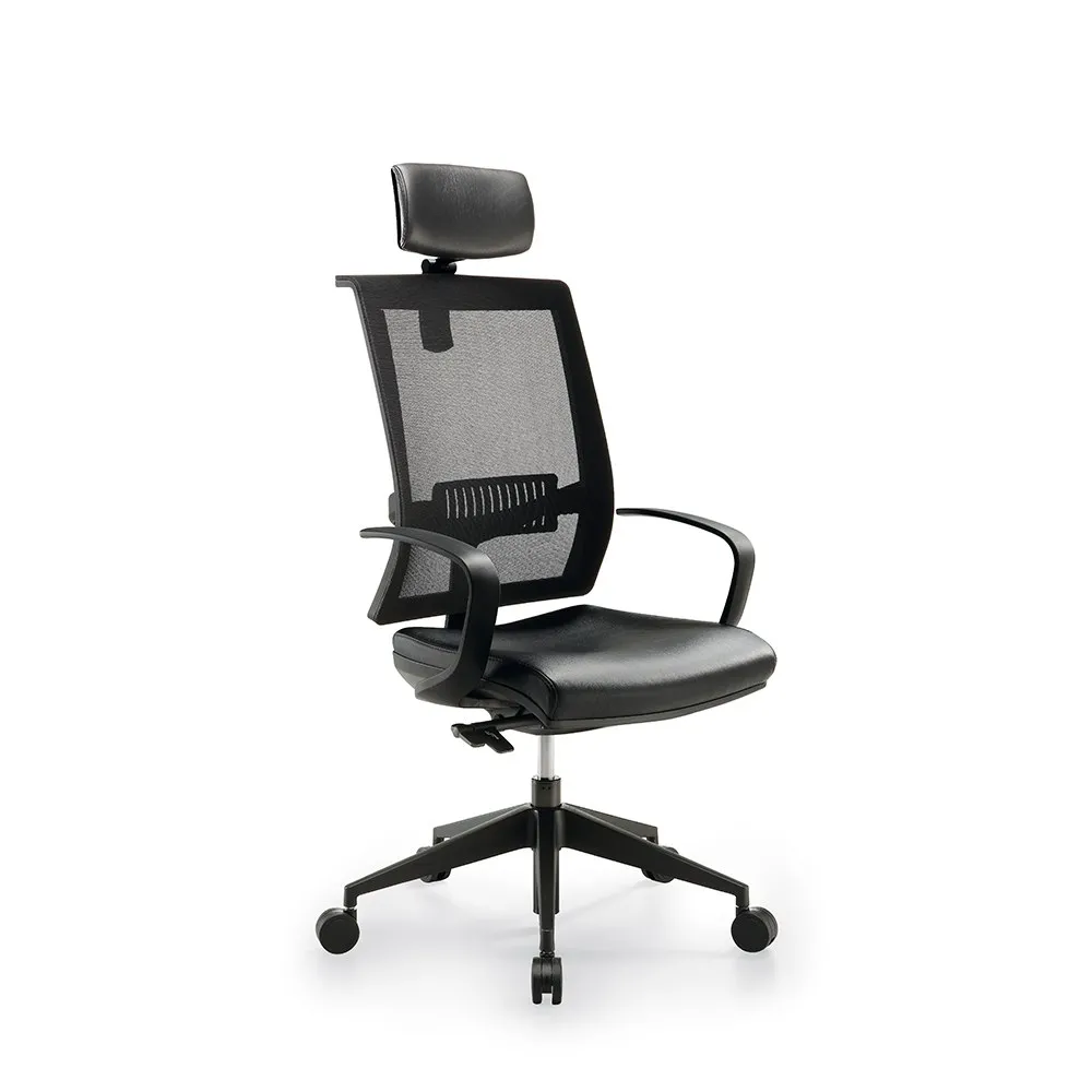 Sedia Living Compir con poggiatesta e base in nylon nera