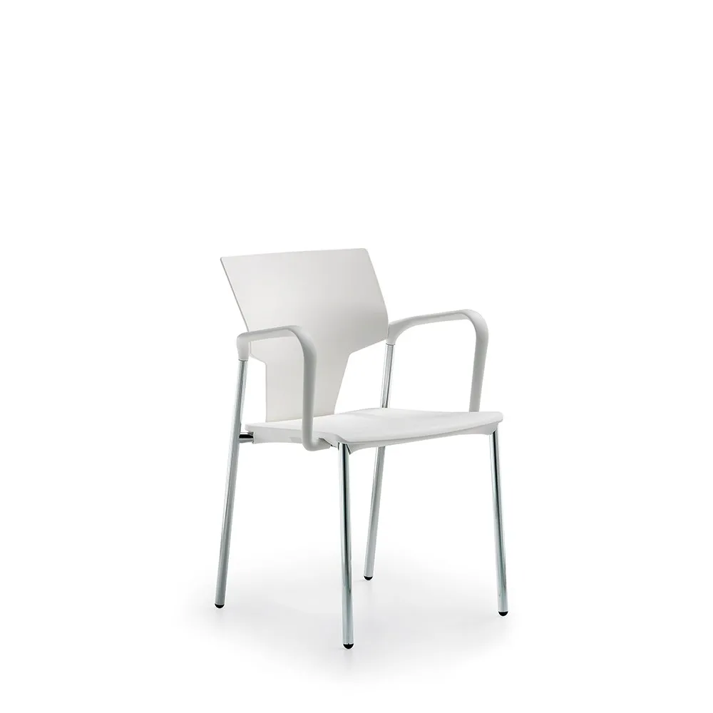 Sedia Spring Compir bianca con braccioli e gambe cromate