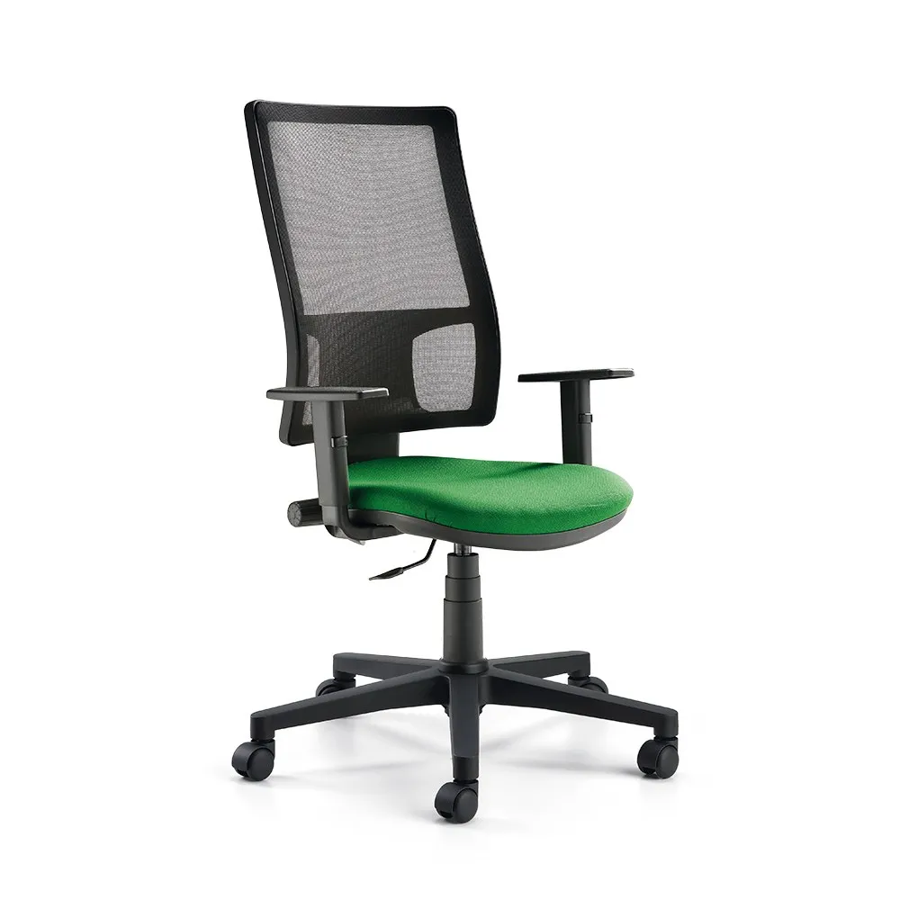 Sedia da ufficio Wing Compir girevole con schienale in rete nera e sedile verde