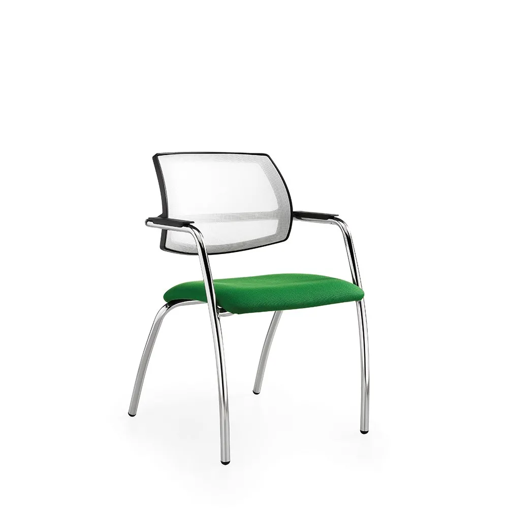 Sedia visitatore Wing Compir a quattro gambe cromate con rete bianca