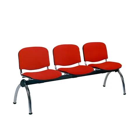 Panca a tre posti Meeting Compir con sedute imbottite rosse e gambe cromate