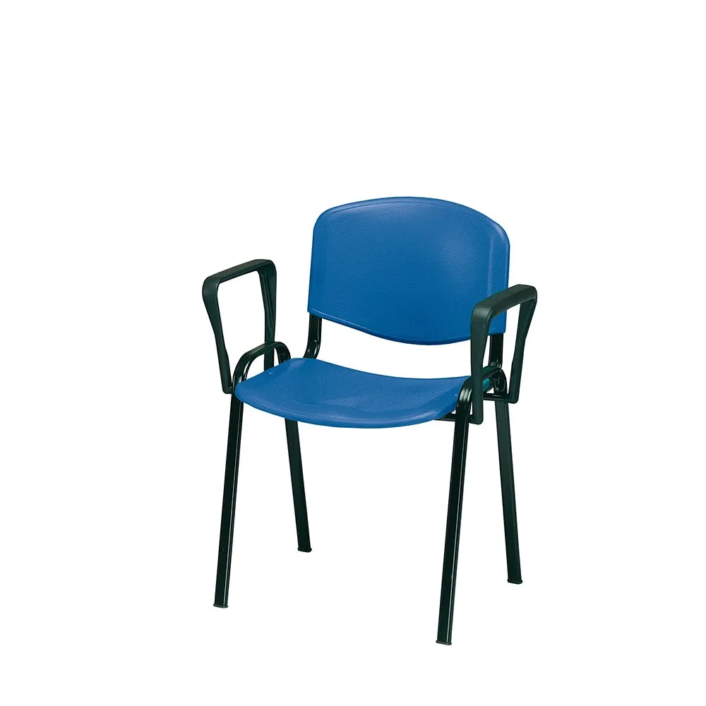 Sedia da conferenza Clip Compir blu con due braccioli e telaio nero