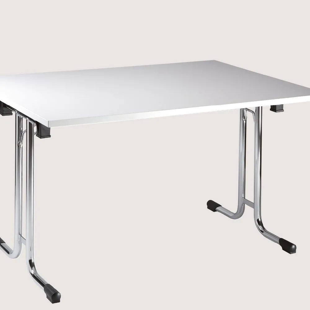 Tavolo Compir con piano bianco e struttura pieghevole cromata