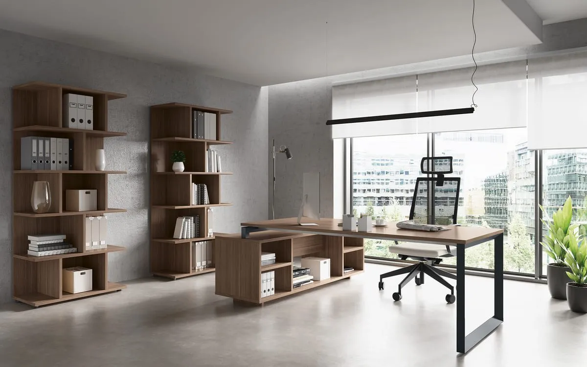 Studio Stratos Plus Compir con scrivania ad allungo e librerie in noce
