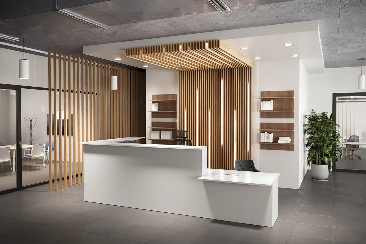 Banco reception Front Office Compir bianco con piano accettazione ribassato