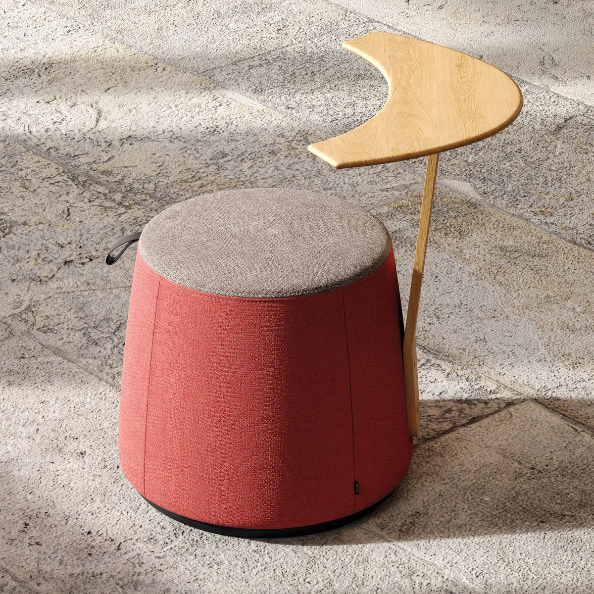 Pouf C1.8 Frezza rosso con tavoletta scrittoio in legno
