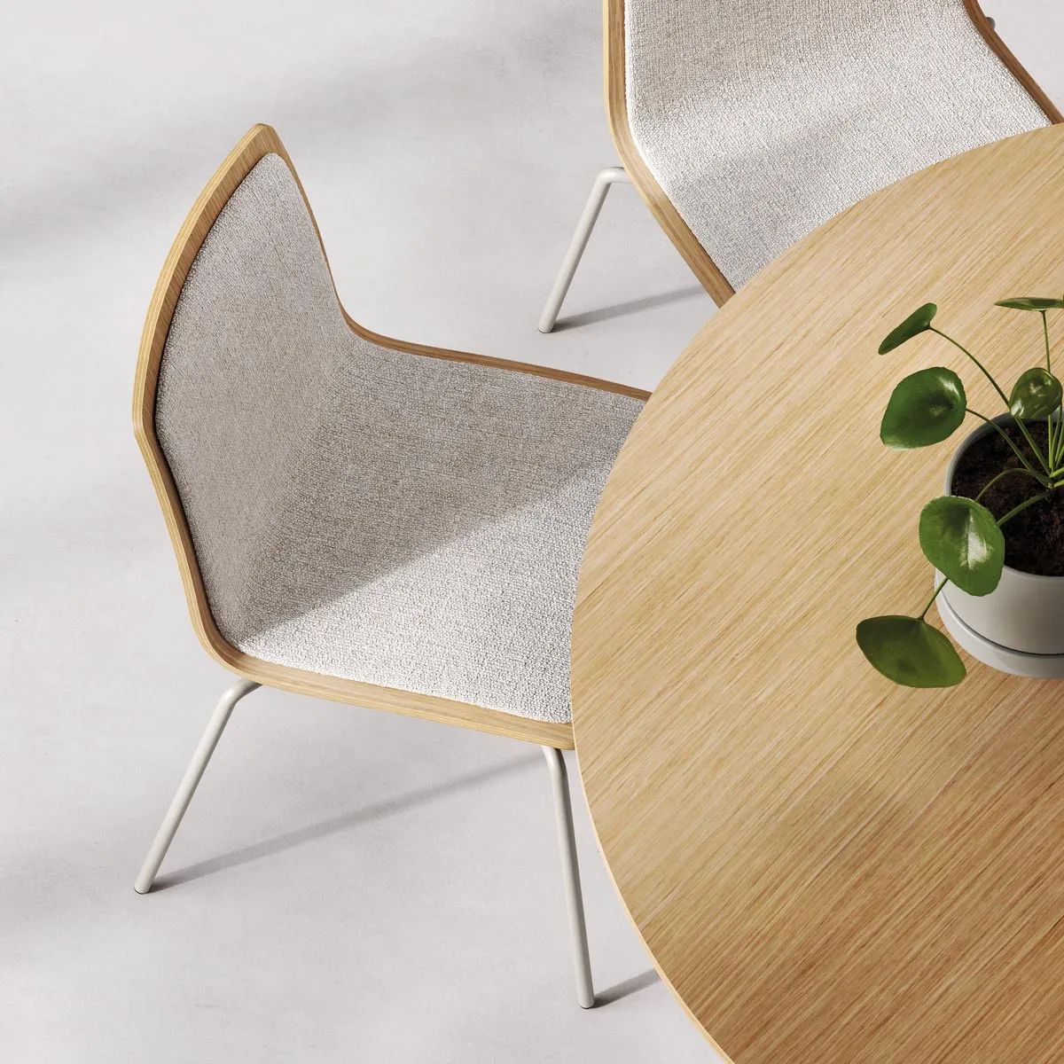 Sedia Yo Wood Frezza con cuscino accanto a un tavolo in legno