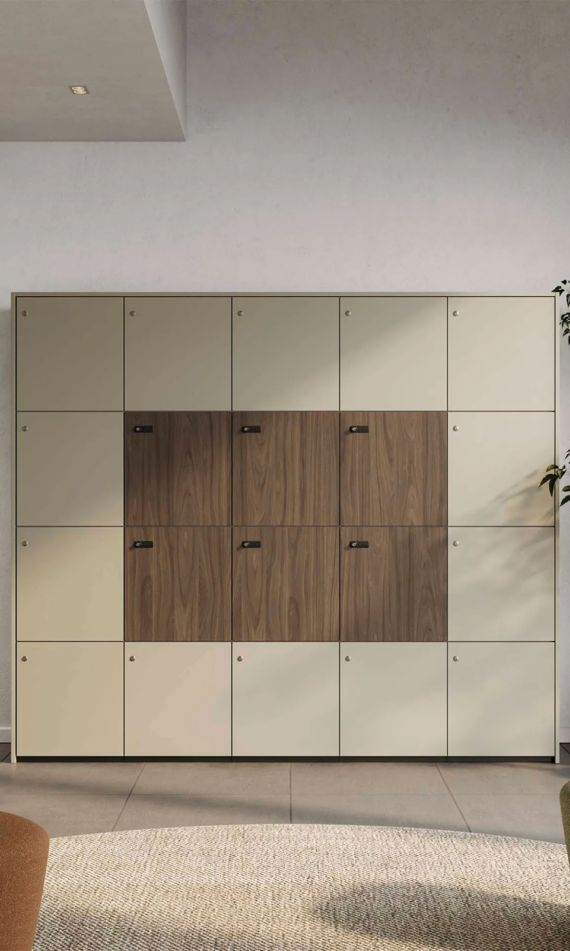 Armadietti Lockers Frezza beige con ante in legno al centro