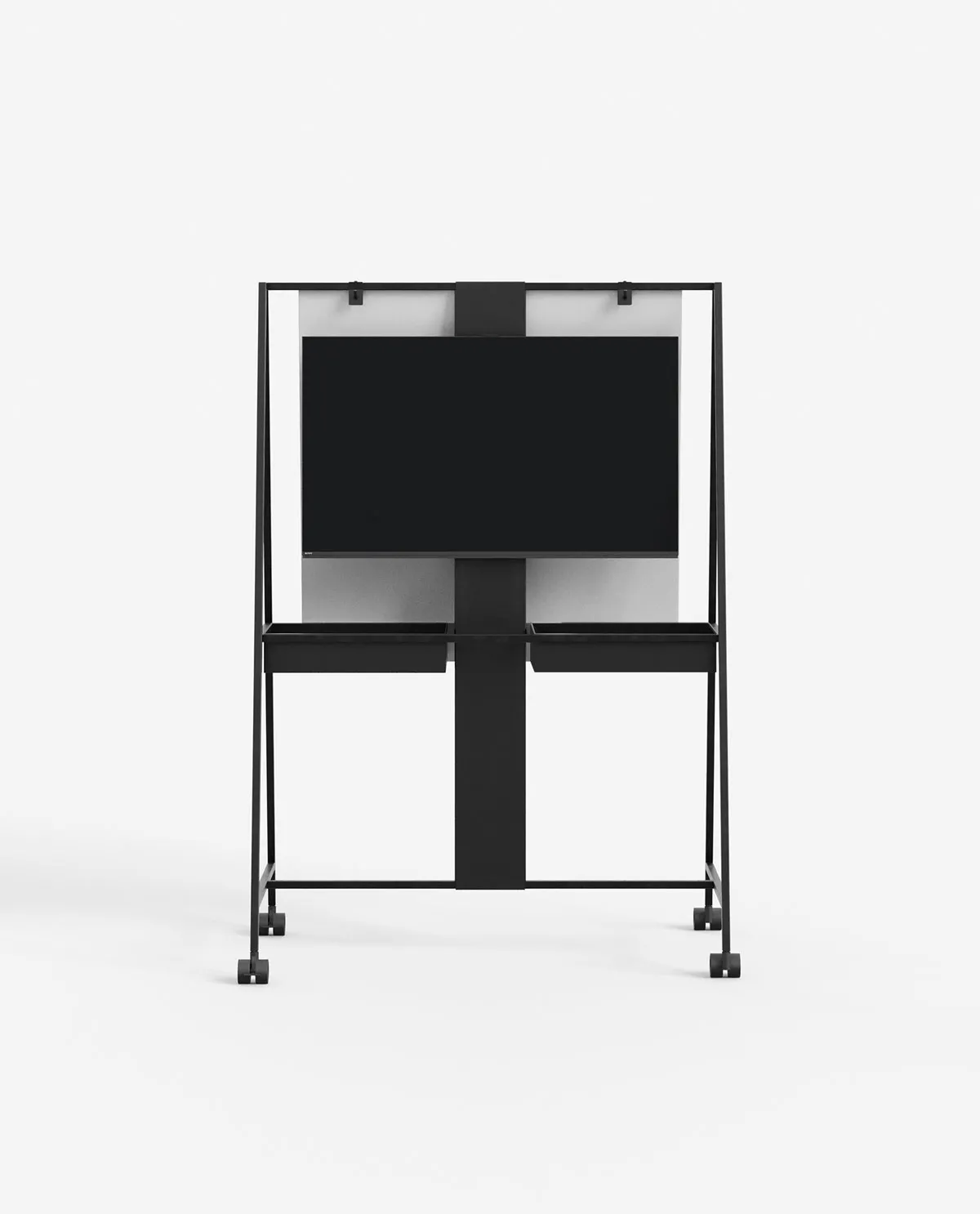 Agile Frezza nera su ruote con porta monitor su fondo chiaro