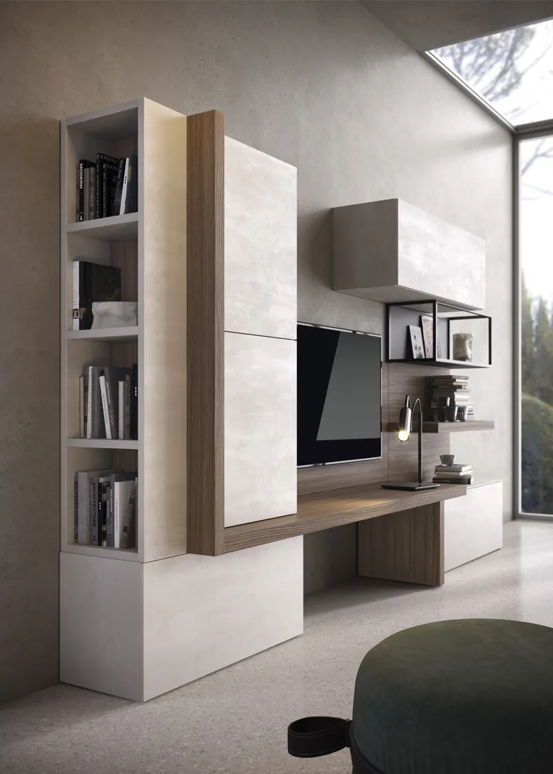 Particolare della colonna Box con fianco terminale a libreria