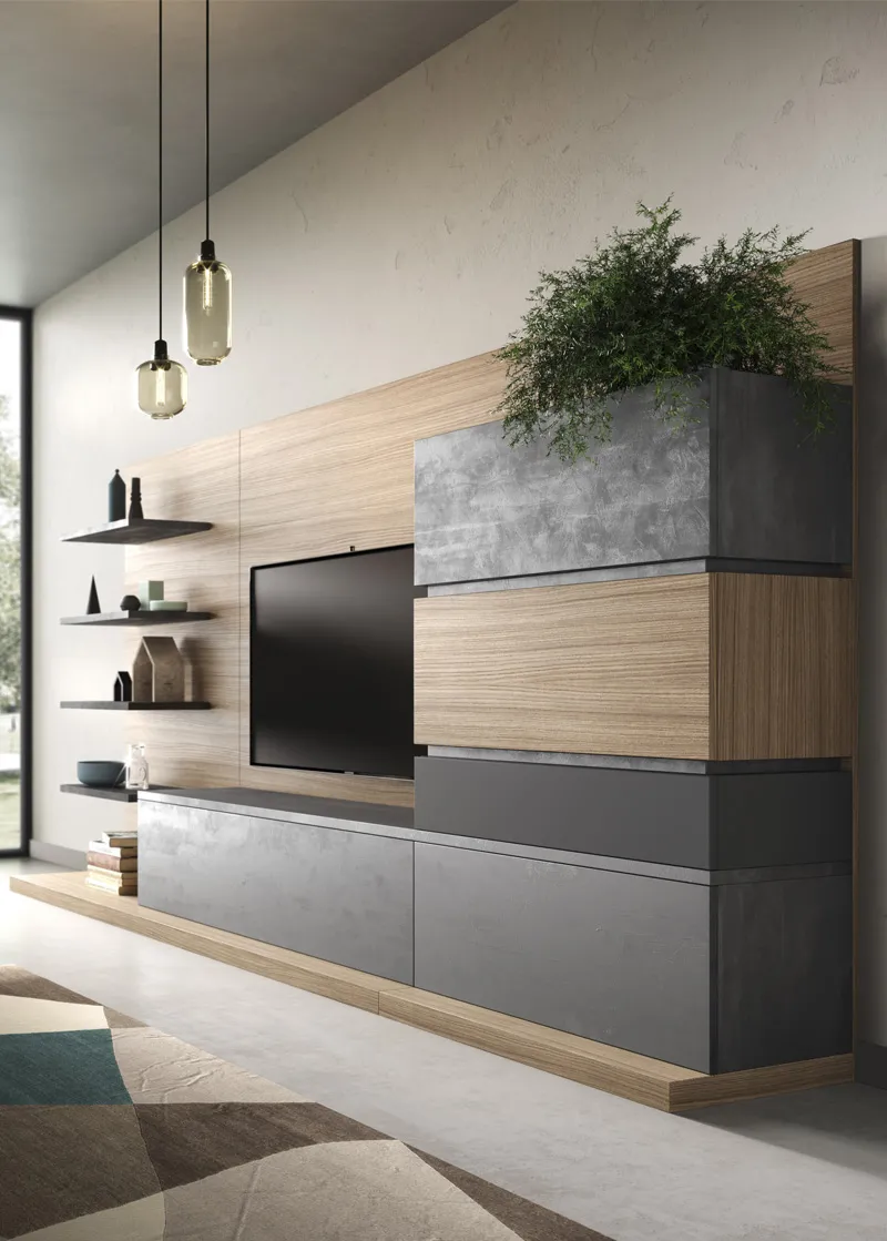 Particolare delle colonne Pure 2B Italia in essenza e grigio