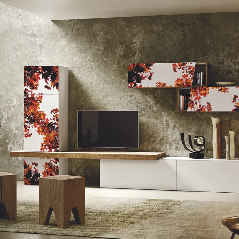 Parete living Flora 2B Italia con colonna decorata e TV