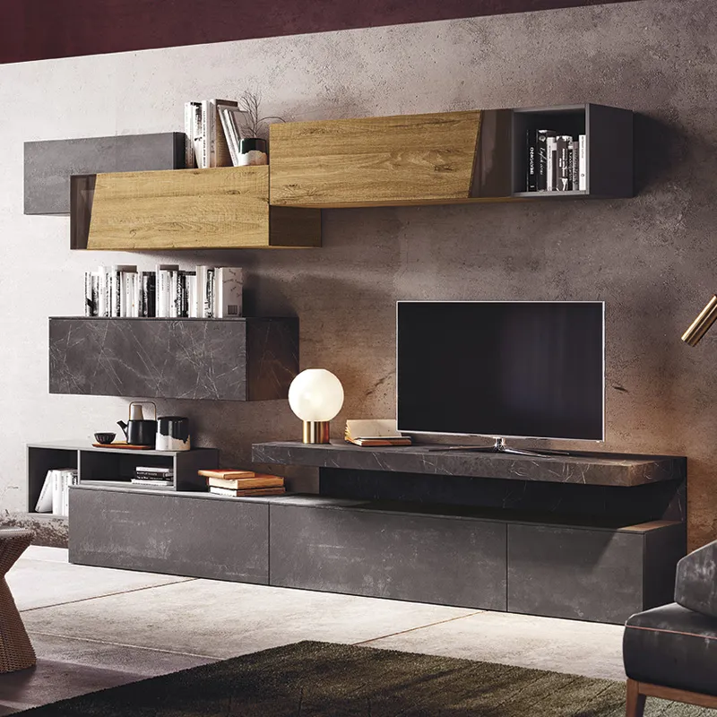 Soggiorno Glass Club Decor 2B Italia con ante in vetro e mensole