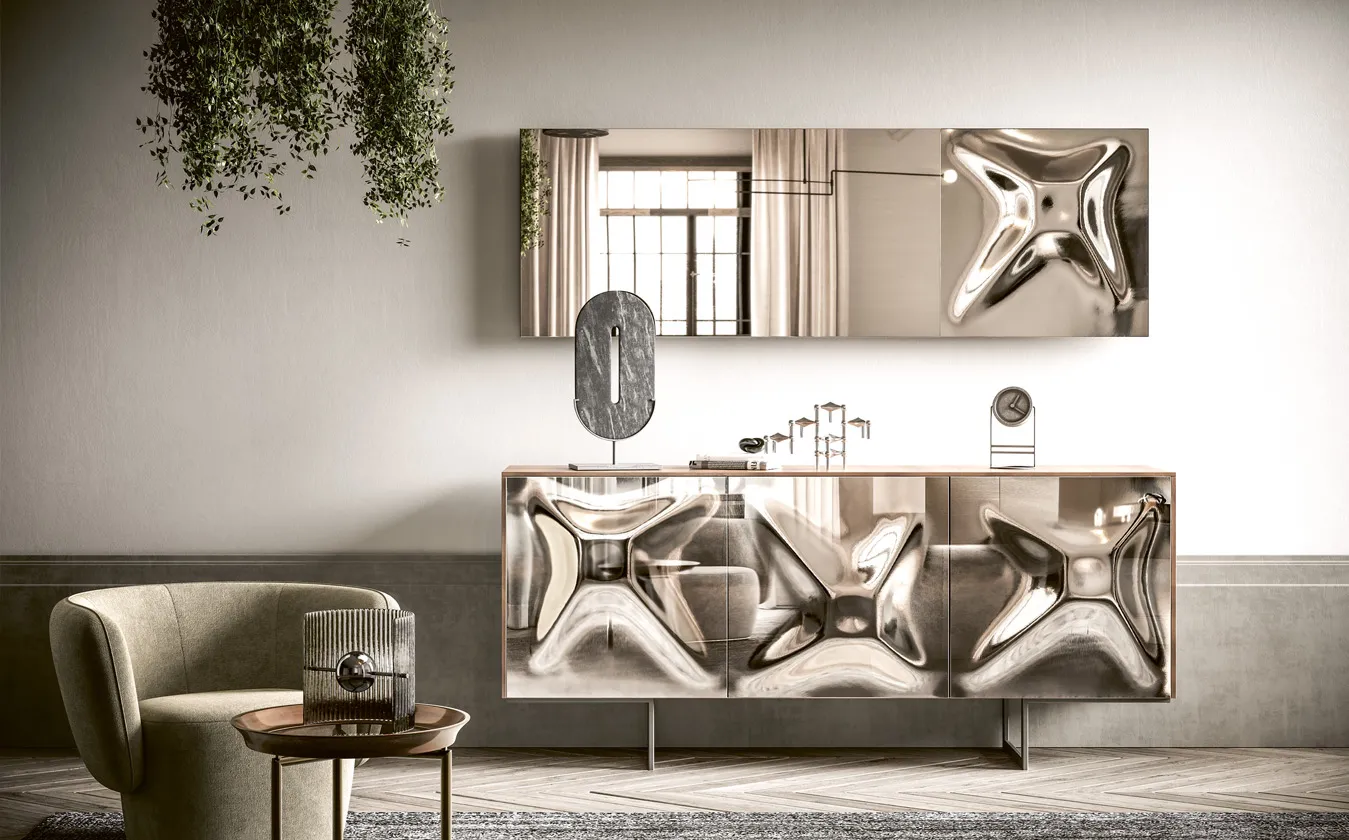 Madia Kristal 2B Italia con ante in vetrofuso bronzo e specchio coordinato