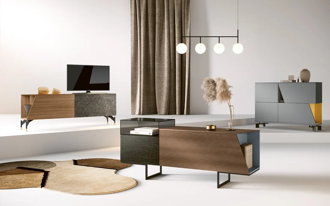 Madie Poligonal 2B Italia in essenza e grigio in un ambiente chiaro