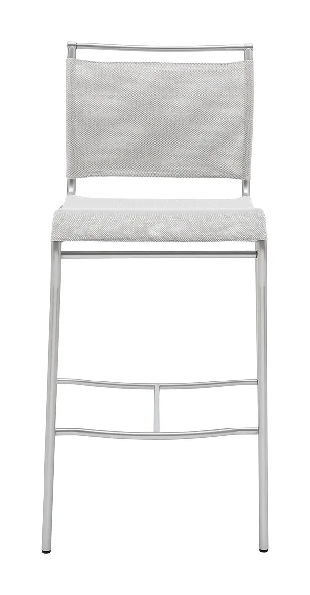 Sgabello Air Connubia con rete bianca e telaio satinato su fondo bianco