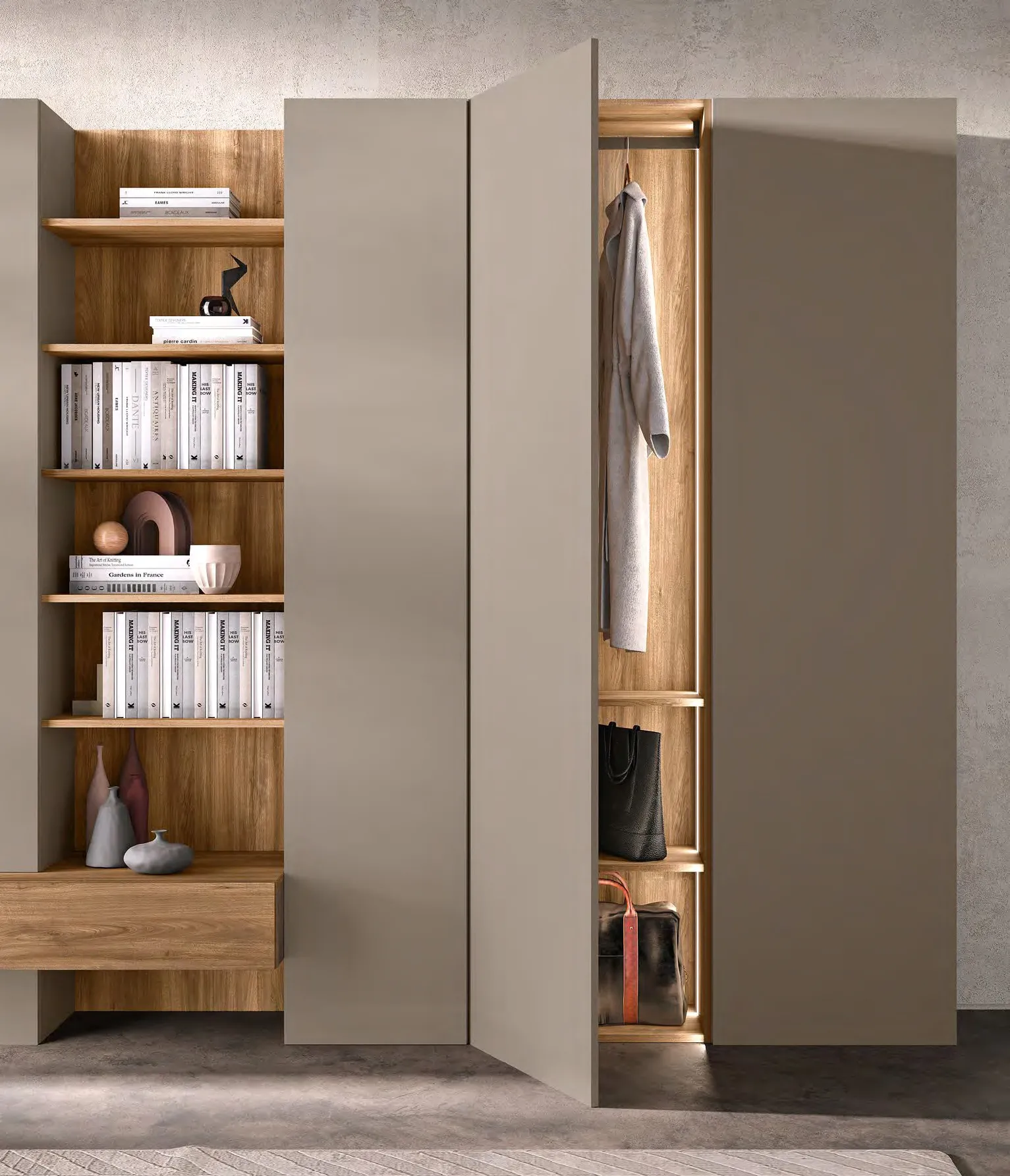 Colonna Totem Draft aperta con libreria interna della parete H2O 20 Adriatica