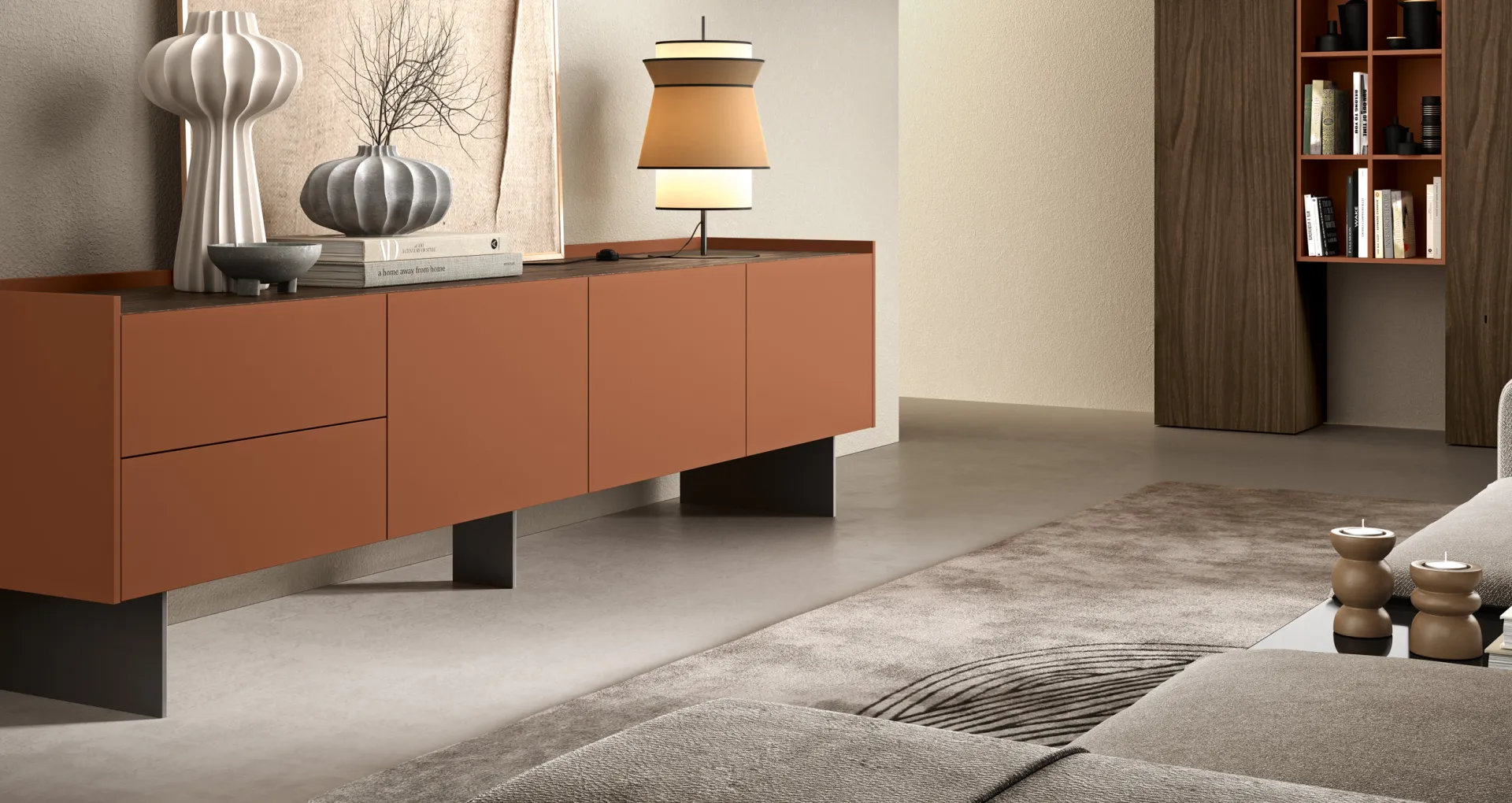 Madia Linear 09 Adriatica laccata cannella con top in noce brown