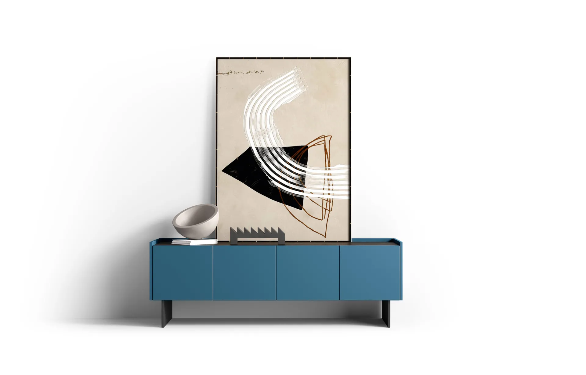 Madia Linear 10 Adriatica blu laguna con top in noce su fondo bianco