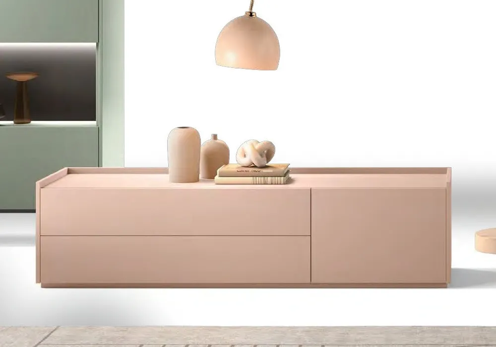 Madia bassa Linear 02 Adriatica rosa cipria con cassetti e piano a vassoio