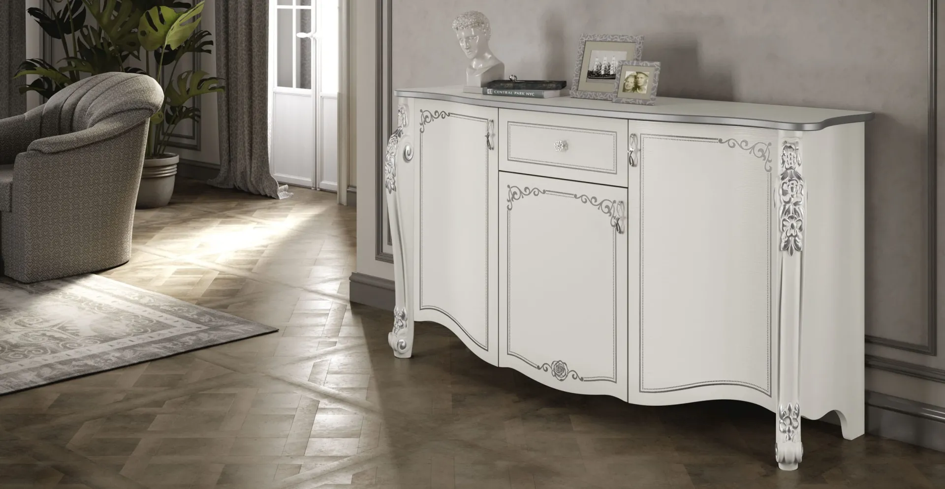 Madia Pandora Adriatica bianca con decori argento e cassetto