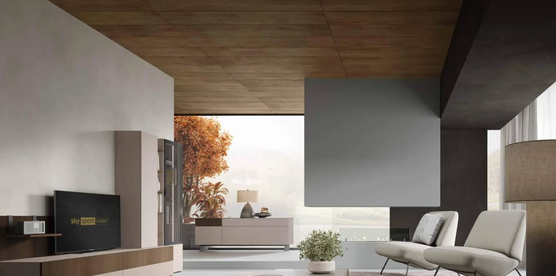 Madia bassa Velvet 4.0 Artigianmobili con frontali dogati sotto la TV