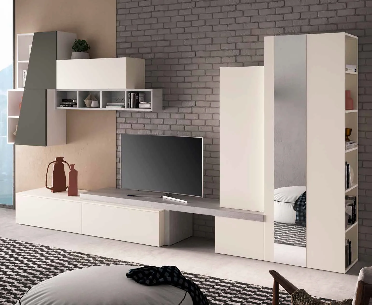Parete 3D 207 Artigianmobili bianca con colonna cappottiera e libreria laterale