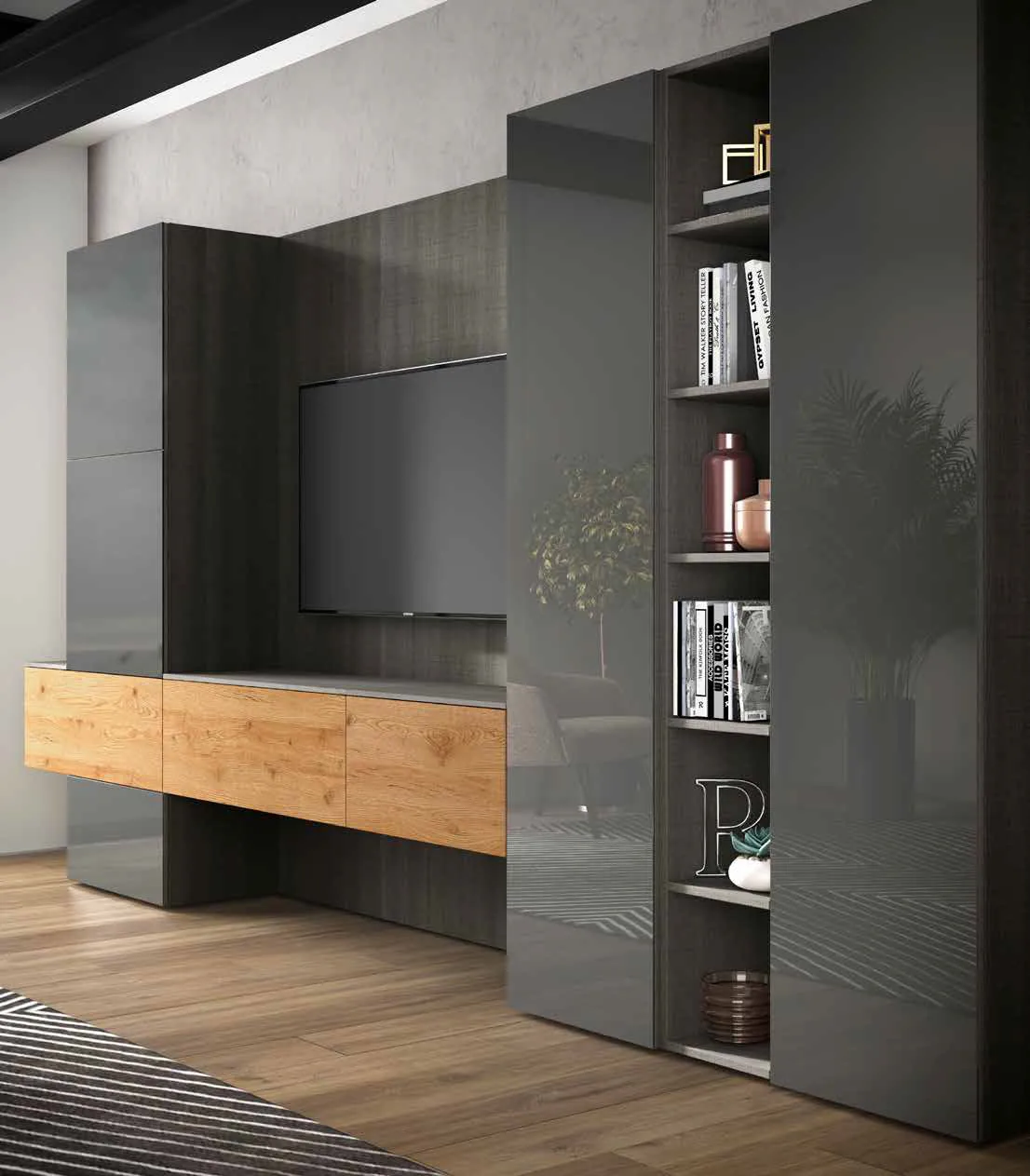 Colonne e libreria a giorno della parete 3D 213 Artigianmobili