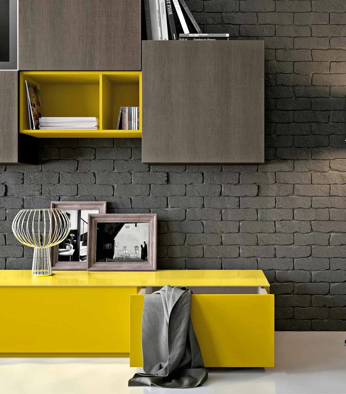 Base giallo limone e pensili della parete 3D 220 Artigianmobili