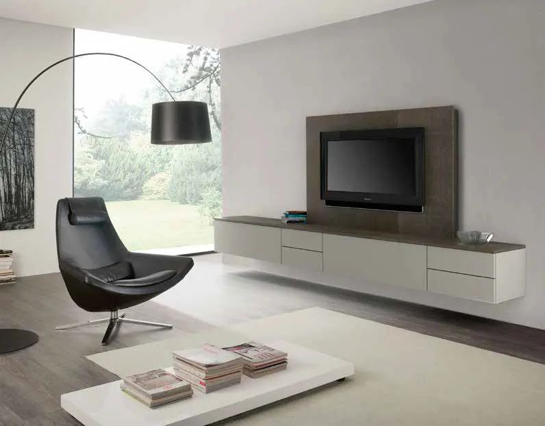 Base sospesa e pannello TV 3D 226 Artigianmobili in rovere fumo