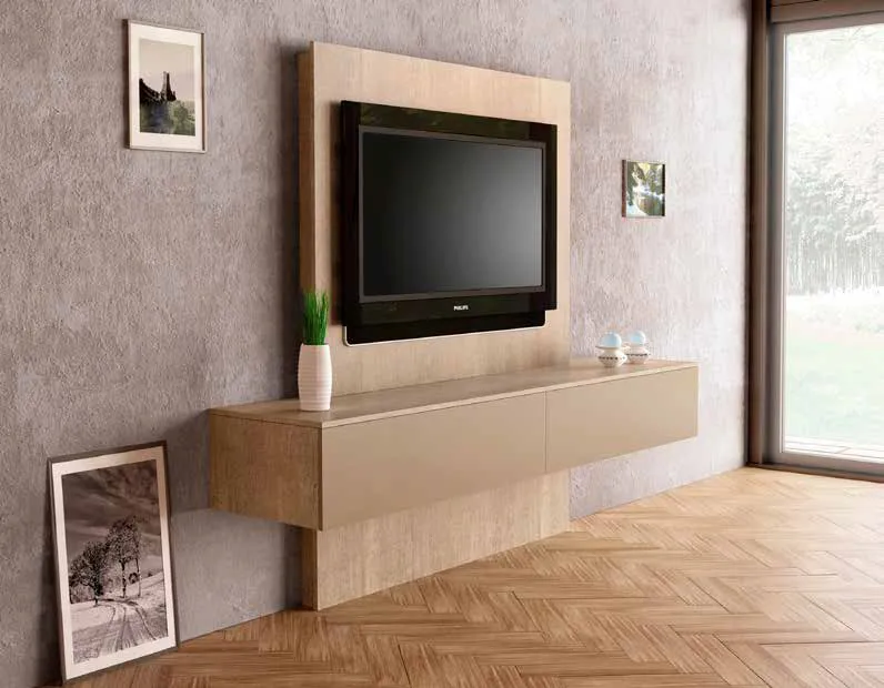 Porta TV 3D 227 Artigianmobili con pannello terra ombra e base in rovere