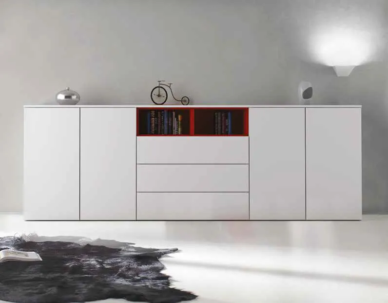 Madia lunga 3D 231 Artigianmobili bianca con cassetti e vano rosso