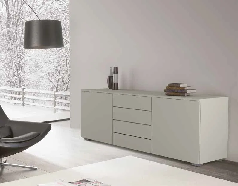 Madia bassa 3D 232 Artigianmobili grigio chiaro con cassetti centrali