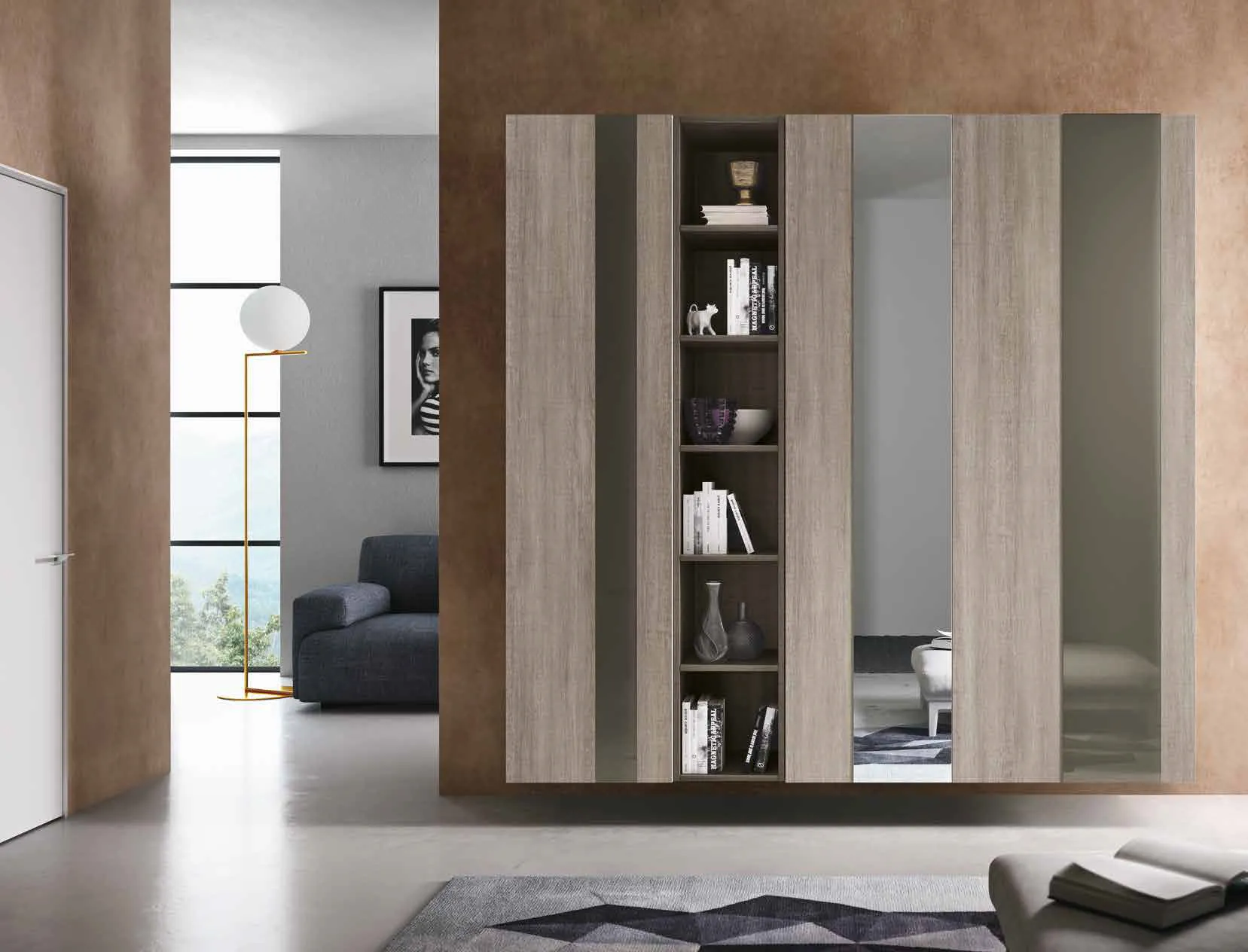 Composizione Mini 306 Air Artigianmobili con colonne in rovere e libreria a giorno